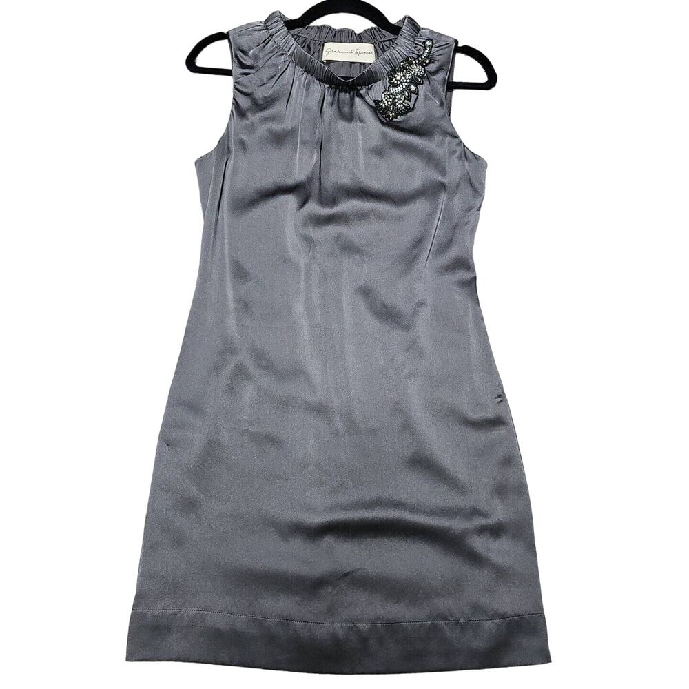 Graham & Spencer Dress Womens Size Small Silk Silver Beaded Mini Wedding Guest